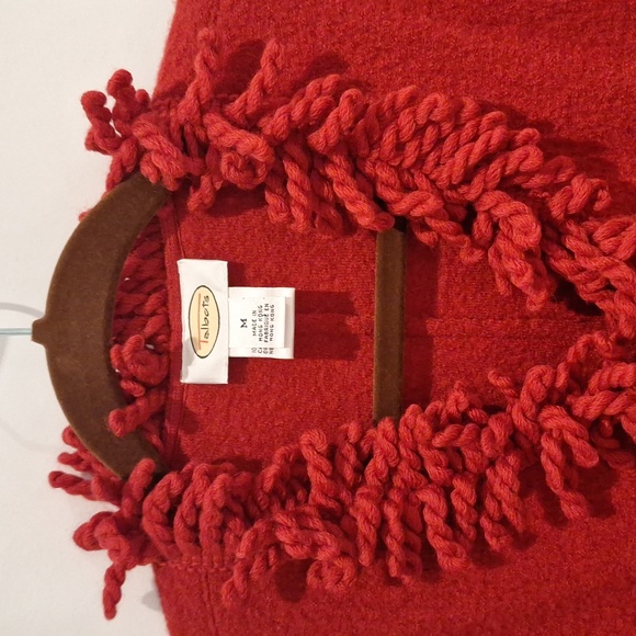 Talbots red / Cherry Red 100% wool Fringe Snap Up  jacket size M - Picture 2 of 6